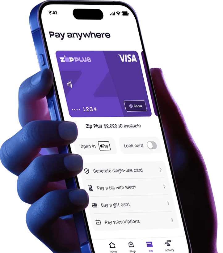 Hand holding a phone with Zip app