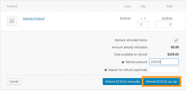 woocommerce refund item