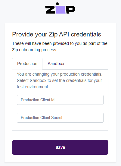 zip app credentials
