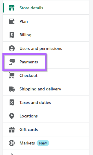 Payments Setting Shopify